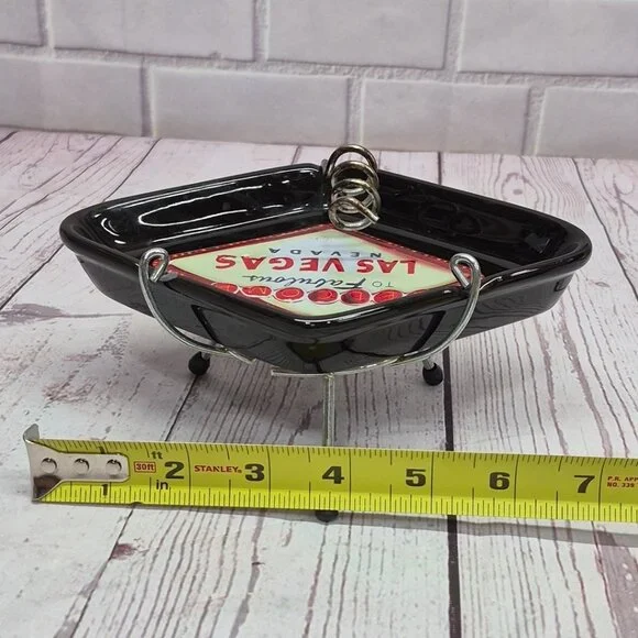 Vintage Las Vegas Ashtray Black Diamond Footed Stand Welcome to Fabulous Ceramic - Picture 7 of 9